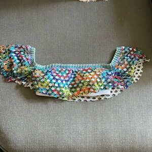 Capittana Anthropologie Swim Crochet Eyelit holes top with padding multicolored